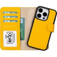 Najmaddin Apple iPhone 15 Pro Uyumlu Deri Cüzdanlı Kılıf Mwwn FL12 Sarı