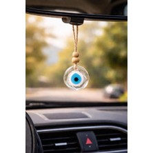 5 cm Şeffaf Cam Nazar Boncuğu – Ağaç, Araba Dikiz Aynası ve Kapı Süsü – Ipli Doğal Ahşap Boncuklu Nazarlık