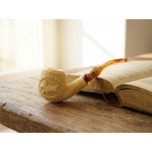 Goldenlight Meerschaum El Oyması Geyik Figürlü Lületaşı Pipo, Akrilik Ağızlıklı Klasik Imzalı Koleksiyonluk Model
