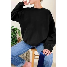 Tarz Cool Kadın Bisiklet Yaka Basic Oversize Sweatshirt