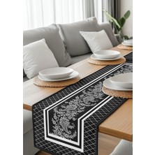 HM Polisaj Siyah Zarafette Beyaz Gravür Dijital Baskılı Runner Kumaş 40*140CM