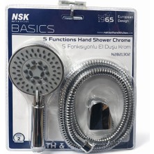Nsk 5 Fonksiyonlu El Duşu Seti Krom – Spiral Duş Hortumu 1.5 Metre – Duş Başlığı ve Askı Aparatı – Banyo Duş Seti