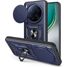 Giz Story Tecno Camon 40 Premier 5g Kılıf Magnetik Standlı Kamera Korumalı Gzst Sürgülü Vega Kapak - Mavi