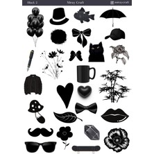 Miray Craft 1 Sayfa Siyah Temalı 12*17 cm Sticker /scrapbook, Bullet Journal, Planlayıcı, Defter Için