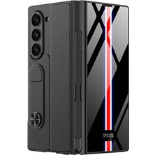 Giz Story ​galaxy Z Fold 6 Kılıf Kamera Korumalı Kartlıklı Kalem Bölmeli Gzst Kıpta Çizgili Droga Kılıf-Siyah