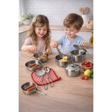 KoseToys Oyuncak Mutfak Seti 11 Parça Gerçek Çelik Paslanmaz Tencere Tava Seti