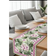 HM Polisaj Pembe Çiçekli Yaprak Bahçesi Dijital Baskılı Runner Kumaş 40*140CM