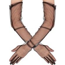 Indispensablely Uzun Boy Likralı Siyah Yetişkin Mega Tül Eldiven