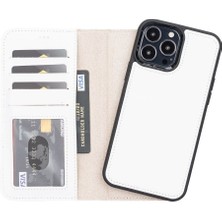 Najmaddin Apple iPhone 13 Pro Max Uyumlu Deri Cüzdanlı Kılıf F3 Beyaz