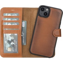 Najmaddin Apple iPhone 14 Plus Uyumlu Deri Cüzdanlı Kılıf Mwwn RST2EF Taba