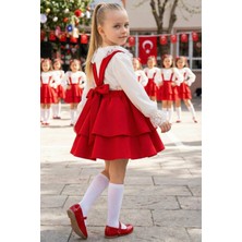 Parla Kids Kız Çocuk Kırmızı Helen Elbise Jile Dantel Bluz 23 Nisan 29 Ekim Gösteri Kıyafeti Uzun Kollu