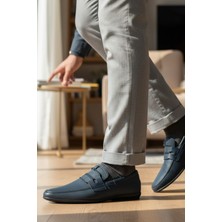 Enoch Hakiki Deri Lacivert Lazer Kesim Maskaretli Erkek Comfort Loafer