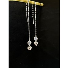 Luna Gümüş Ithal Kalp Sallantılı Kadın Gümüş Zincir Küpe