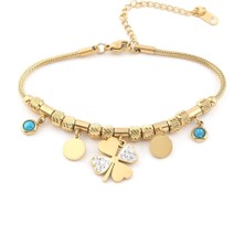 The Originals 316L Çelik Sallantılı Zirkon Yonca Figürlü Bileklik Gold Renk