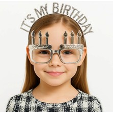 Zero Land Storozde It&amp;#39;s My Birthday Yazılı Taç ve Mum Şekilli Gözlük Seti Gümüş Renk