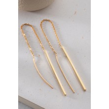 Two Arts Kadın 925 Ayar Gümüş Minimalist Uzun Zincir Küpe | 14K Altın Kaplama | Hediye Kutusunda