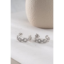 Two Arts Kadın 925 Ayar Gümüş Zincir Tasarımlı Zirkon Taşlı Halka Küpe | 14K Altın Kaplama | Hediye Kutusunda