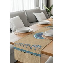 HM Polisaj Mavi Yolculukta Fil Adımları Dijital Baskılı Runner Kumaş 40*140CM