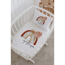 Lilabio Isme Özel %100 Pamuk Lastikli Park Yatak Çarşaf Seti (60X120) Kahve Göökuşağı