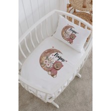 Lilabio Isme Özel %100 Pamuk Lastikli Park Yatak Çarşaf Seti (60X120) Kapşonlu Ayıcık