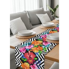 HM Polisaj Zikzakların Renkli Çiçek Yolu Dijital Baskılı Runner Kumaş 40*140CM