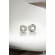 Two Arts Kadın 925 Ayar Gümüş Küpe Zirkon Taşlı Düğüm Küpe | 14 Ayar Altın Kaplama