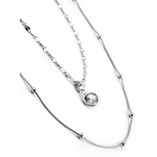 The Originals Kadın Çelik Ikili Tektaş Charmlı Gümüş Renk Kolye 45 cm