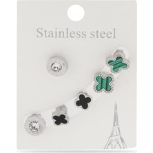 The Originals Çelik Altılı Yonca Model Gümüş Renk Küpe Set