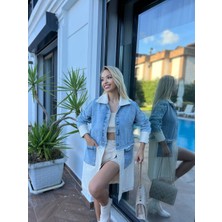 For Angels Yarım Düğmeli Polo Yaka Uzun Denim Hırka