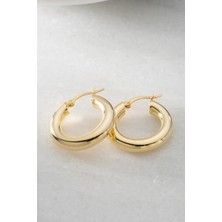 Two Arts Kadın 925 Ayar Gümüş Kalın Halka Sade Küpe | 14K Altın Kaplama | Hediye Kutusunda