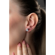 Two Arts Kadın 925 Ayar Gümüş Küpe Kırmızı Beyaz Kalp Küpe | Gümüş Renk