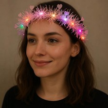 Zero Land Storozde Kalp Püsküllü Gece Parıltısı 3 Modlu Led&amp;#39;li Işıklı Taç Pembe Renk