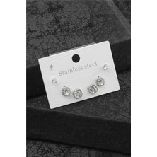 The Originals Çelik Altılı Kare Model Gümüş Renk Küpe Set