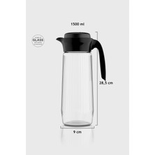 Renga Daisy 1500 ml Siyah Kapaklı Gravürlü Cam Sürahi 111023