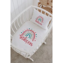 Lilabio Isme Özel %100 Pamuk Lastikli Park Yatak Çarşaf Seti (60X120) Kalpli Gökkuşağı