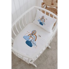 Lilabio Isme Özel %100 Pamuk Lastikli Park Yatak Çarşaf Seti (60X120) Mavi Balon