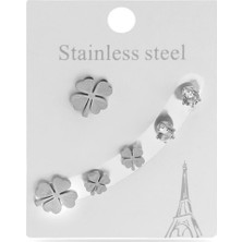 The Originals Çelik Altılı Yonca Model Gümüş Renk Küpe Set