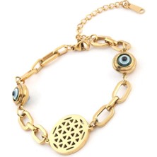 The Originals 316L Çelik Nazar Boncuklu Yaşam Çiçeği Bileklik Gold Renk