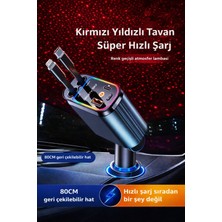 Qasul 4’ü 1 Arada Hızlı Şarjlı Yıldızlı Tavan Araç Şarjı – 80CM Geri Çekilebilir Kablo Pd 3.0 Süper Hızlı