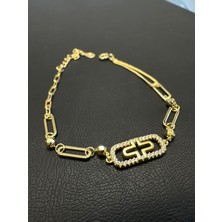 Luna Gümüş Ithal Gold Kaplama Ataç Kadın Gümüş Bileklik