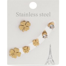 The Originals Çelik Altılı Yonca Model Gold Renk Küpe Set