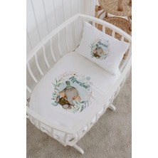 Lilabio Isme Özel %100 Pamuk Lastikli Park Yatak Çarşaf Seti (60X120) Çember Fil