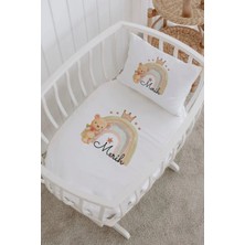 Lilabio Isme Özel %100 Pamuk Lastikli Park Yatak Çarşaf Seti (60X120) Gökkuşağı Ayıcık