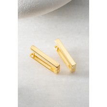 Two Arts Kadın 925 Ayar Gümüş Dikdörtgen Minimalist Küpe | 14K Altın Kaplama | Hediye Kutusunda