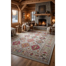 Kilim Home Kaymaz Tabanlı Vintage Kilim Halı - Açık Gri Çok Renkli Etnik Desen