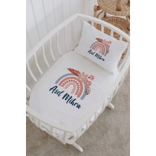 Lilabio Isme Özel %100 Pamuk Lastikli Park Yatak Çarşaf Seti (60X120) Benekli Gökkuşağı