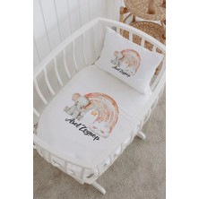 Lilabio Isme Özel %100 Pamuk Lastikli Park Yatak Çarşaf Seti (60X120) Gökkuşağı Fil