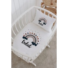 Lilabio Isme Özel %100 Pamuk Lastikli Park Yatak Çarşaf Seti (60X120) Lacivert Gökkuşağı