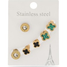 The Originals Çelik Altılı Yonca Model Gold Renk Küpe Set