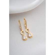 Two Arts Kadın 925 Ayar Gümüş Küpe Damla Taşlı Sonsuzluk Küpe | 14 Ayar Altın Kaplama